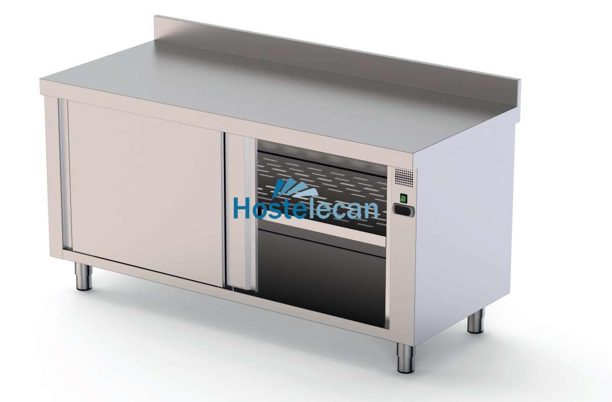 Mesa Caliente Acero Inoxidable Mural Fondo 700 Con Puerta Corredera A 1 Cara 1400x700x850h mm HFTW170140SD