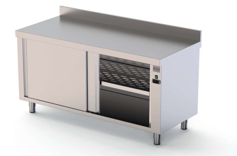 Mesa Caliente Acero Inoxidable Mural Fondo 700 Con Puerta Corredera A 1 Cara 1600x700x850h mm HFTW170160SD