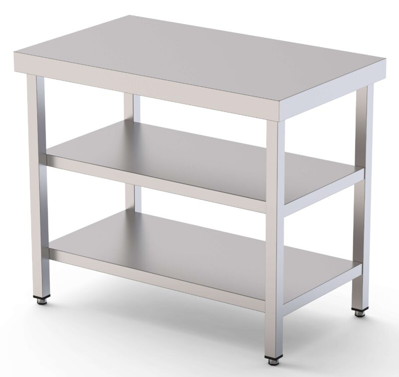 Mesa de Trabajo Acero inoxidable Central Con 2 Estante 1200x500x850h mm WTC150120S2
