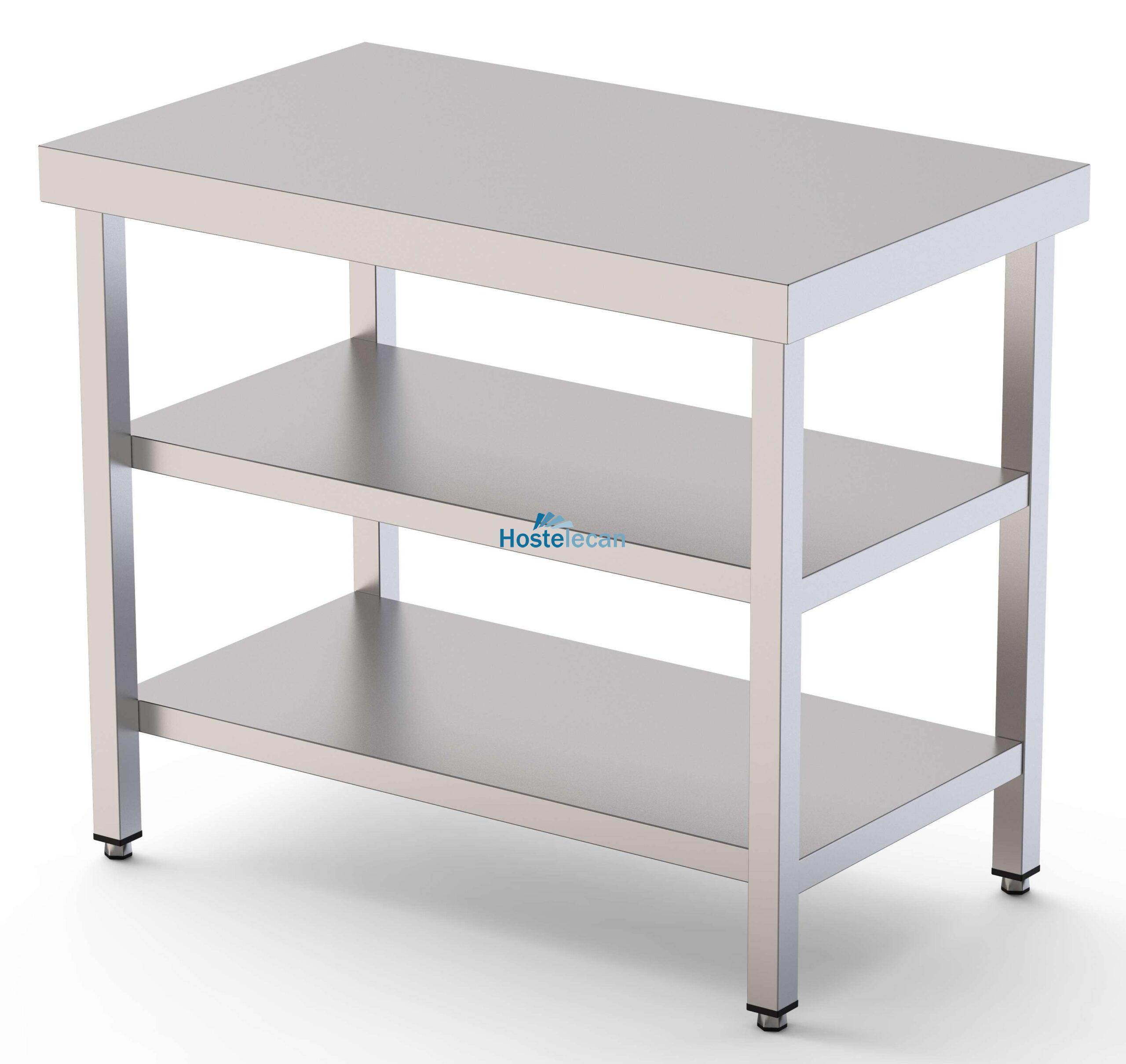 Mesa de Trabajo Acero inoxidable Central Con 2 Estante 2000x500x850h mm WTC150200S2