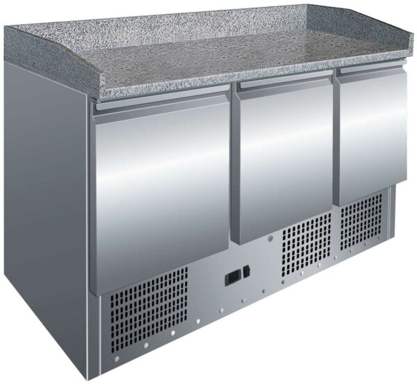 Mesa GN1/1 3 Puertas Preparación Pizzas con Encimera de Granito de 1365 x700 x1050h mm PEKIN S903PZ
