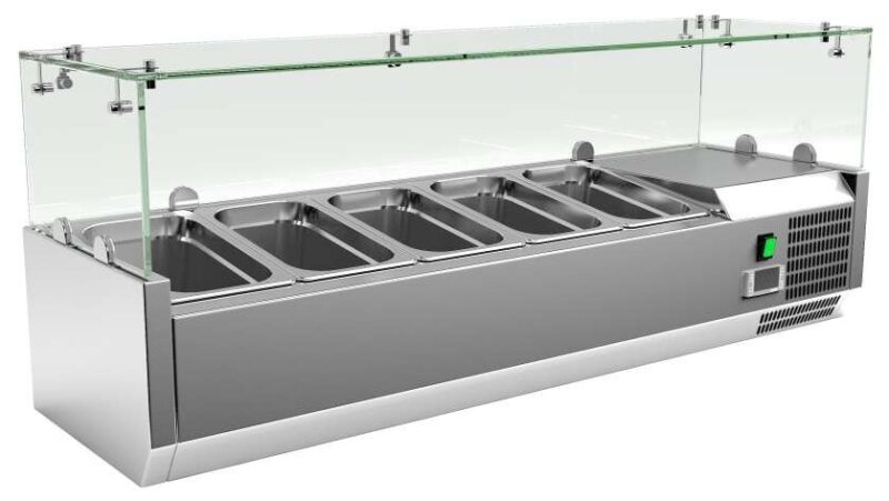 Vitrina 5 cubetas GN1/4 con Cúpula de Vídrio de 1200 x335 x440h mm PEKIN VRX1200330FG