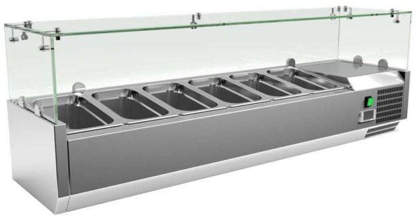 Vitrina 6 cubetas GN1/4 con Cúpula de Vídrio de 1400 x335 x440h mm PEKIN VRX1400330FG