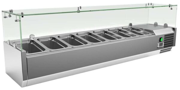 Vitrina 7 cubetas GN1/4 con Cúpula de Vídrio de 1500 x335 x440h mm PEKIN VRX1500330FG