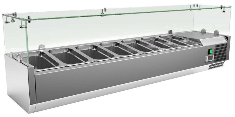 Vitrina 7 cubetas GN1/4 con Cúpula de Vídrio de 1500 x335 x440h mm PEKIN VRX1500330FG