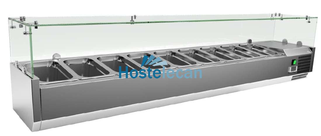 Vitrina 8 cubetas GN1/4 con Cúpula de Vídrio de 1800 x335 x440h mm PEKIN VRX1800330FG