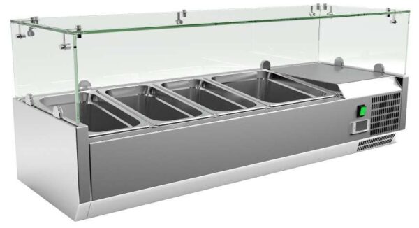 Vitrina 3 cubetas GN1/3 + 1 cubeta GN1/2 con Cúpula de Vídrio de 1200 x395 x440h mm PEKIN VRX1200380FG