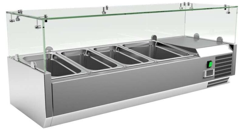 Vitrina 3 cubetas GN1/3 + 1 cubeta GN1/2 con Cúpula de Vídrio de 1200 x395 x440h mm PEKIN VRX1200380FG