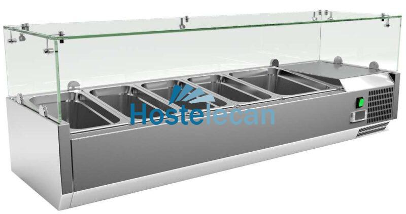 Vitrina 4 cubetas GN1/3 + 1 cubeta GN1/2 con Cúpula de Vídrio de 1400 x395 x440h mm PEKIN VRX1400380FG