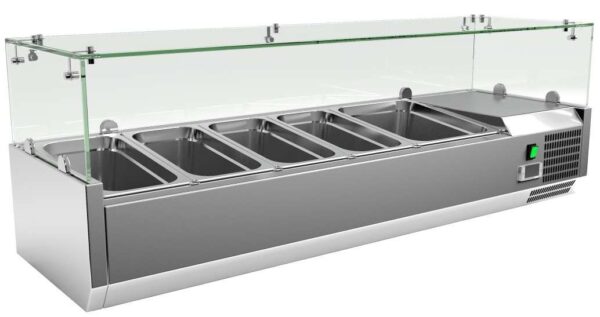 Vitrina 4 cubetas GN1/3 + 1 cubeta GN1/2 con Cúpula de Vídrio de 1400 x395 x440h mm PEKIN VRX1400380FG