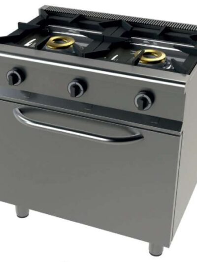 Cocina a gas con horno GN1/1 4,5 Kw, 2 fuegos 8+8 Kw SerIe 550 JUNEX con medidas 800x550x850h mm 6201/1