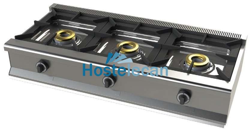Cocina a gas sobremesa de 3 fuegos 8+8+8 Kw SerIe 550 JUNEX con medidas 1200x550x240h mm 6300B/1