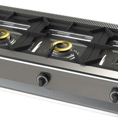 Cocina a gas sobremesa de 3 fuegos 8+8+8 Kw SerIe 550 JUNEX con medidas 1200x550x240h mm 6300B/1