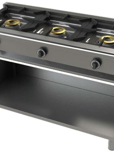 Cocina a gas con mueble de 3 fuegos 8+8+8 Kw SerIe 550 JUNEX con medidas 1200x550x850h mm 6300/1