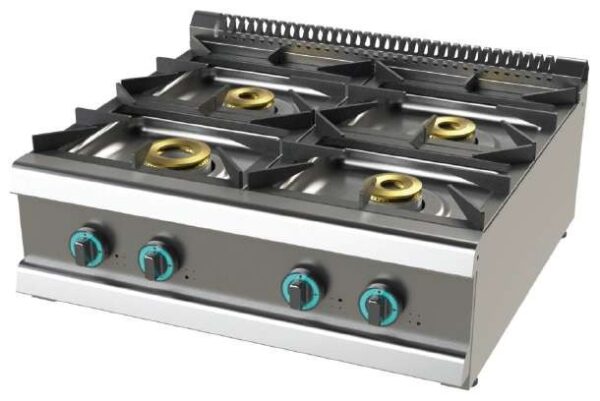 Cocina a gas sobremesa de 4 fuegos 8+4,5+6+6 Kw SerIe 700 JUNEX con medidas 800x730x240h mm FO7N400B