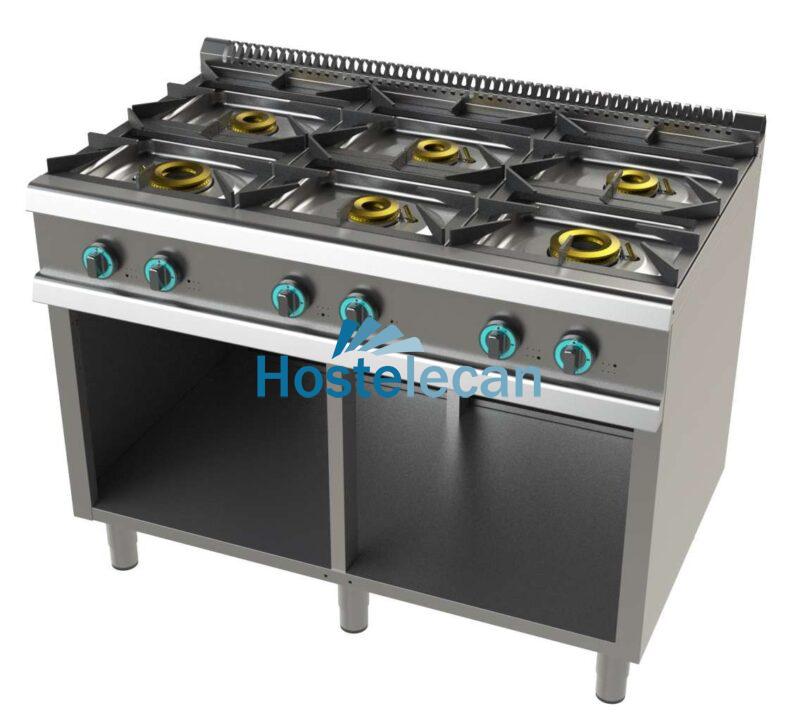 Cocina a gas con mueble de 6 fuegos 2x8+4,5+3x6 Kw SerIe 700 JUNEX con medidas 1200x730x900h mm FO7N600