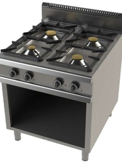 Cocina a gas con mueble de 4 fuegos 4,3+8,3+10+8,3 Kw Serie 900 JUNEX con medidas 800x900x900h mm FO9C400