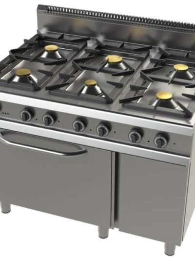 Cocina a gas con mueble 6 fuegos 2X8+4,5+3x6 Kw Serie 900 JUNEX con medidas 1200x900x900h mm 9600/3