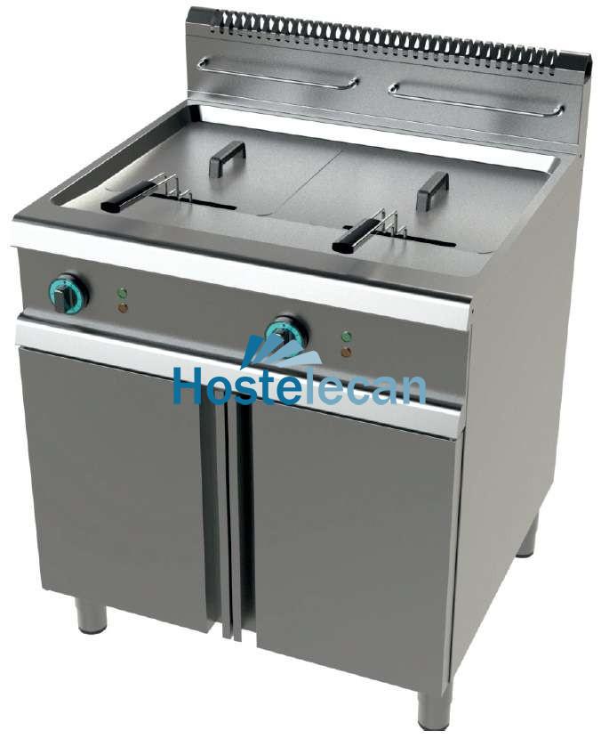 Freidora a gas 2 cuba limpia de 21+21 litros con 19+19Kw Serie 900 JUNEX con medidas 800x900x900h mm FG9C221