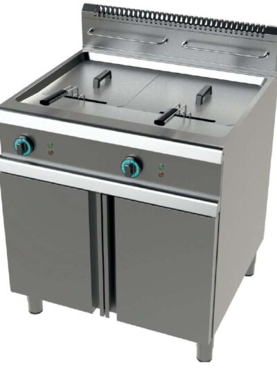Freidora a gas 2 cuba limpia de 21+21 litros con 19+19Kw Serie 900 JUNEX con medidas 800x900x900h mm FG9C221