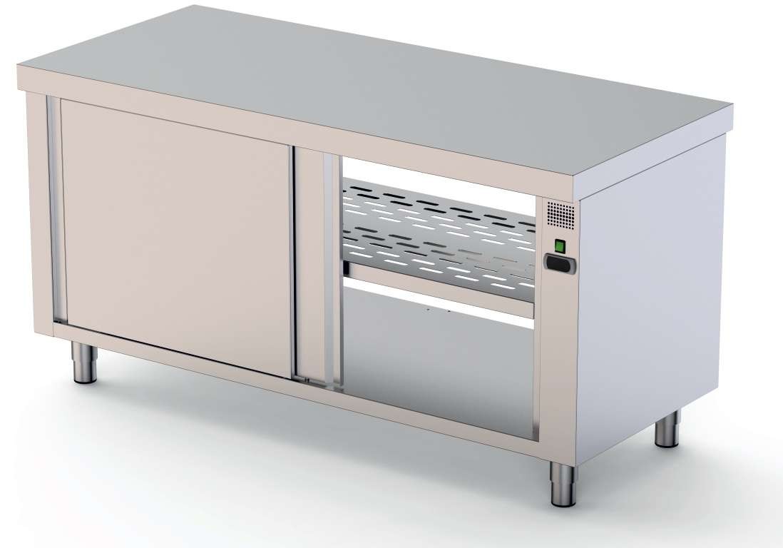 Mesa Caliente Acero Inoxidable Central Fondo 600 Con Puerta Corredera En Ambas Caras 1200x600x850h mm HFTC160120PT