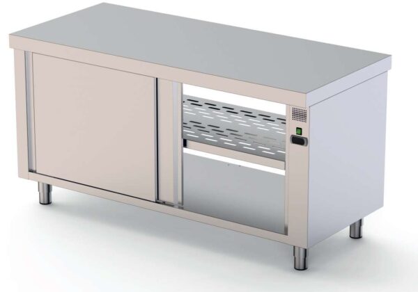 Mesa Caliente Acero Inoxidable Central Fondo 700 Con Puerta Corredera En Ambas Caras 1500x700x850h mm HFTC170150PT