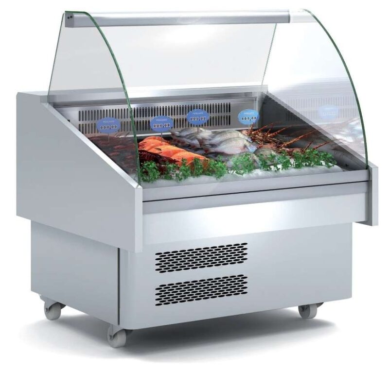 Vitrina Expositora Refrigerada Pescado / Marisco evaporador estático más placa fría dim.1035x915x1185h mm Línea Córdoba EEC-100-CC-EF
