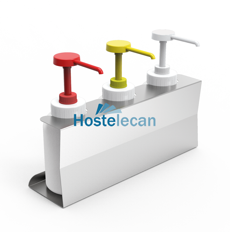 Conjunto dispensador de 3 salsas con dosificadores y soporte