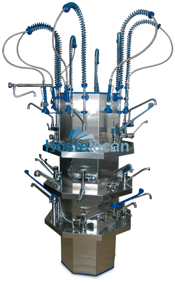 Expositor central de grifería con tres estantes de ø1690x2300 mm.