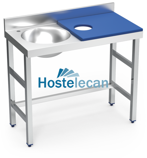 Mesa preparación y lavado fb azul cubeta izda. 1000x500x850 mm.