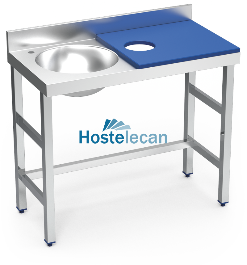 Mesa preparación y lavado fb azul cubeta izda. 1000x500x850 mm.