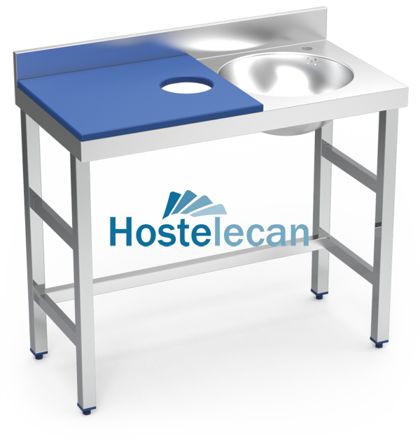 Mesa preparación y lavado fb azul cubeta dcha. 1000x500x850 mm.