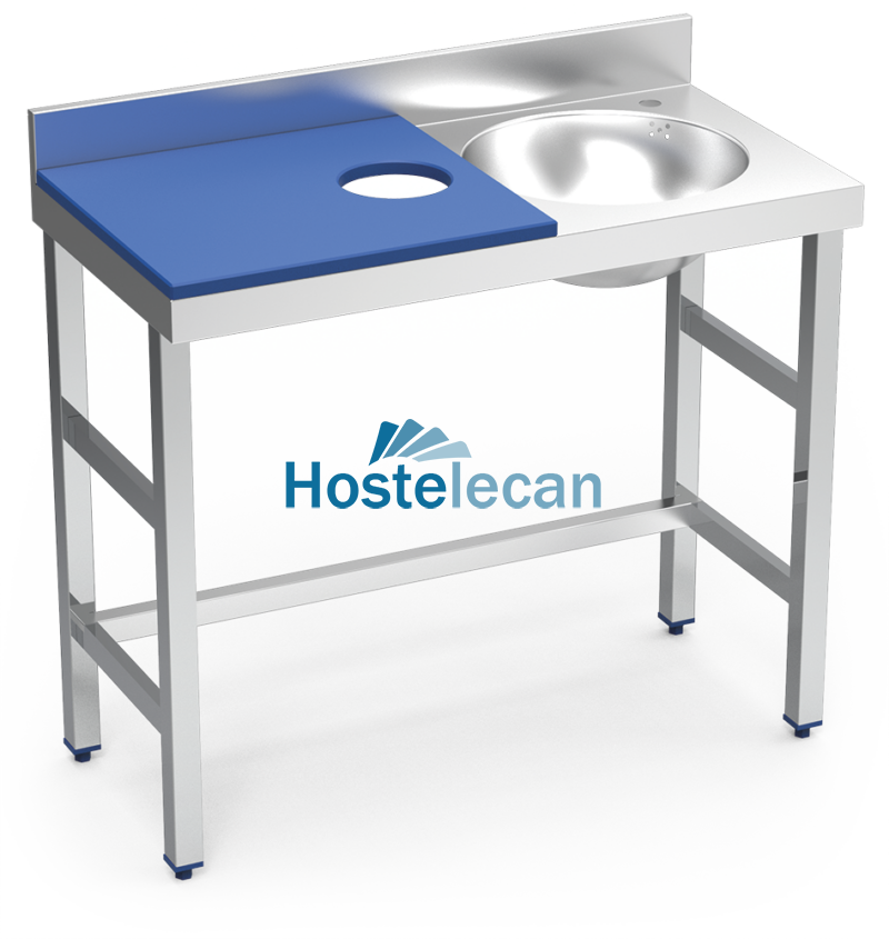 Mesa preparación y lavado fb azul cubeta dcha. 1000x500x850 mm.