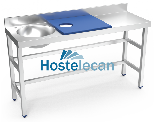 Mesa preparación y lavado fb azul cubeta izda. 1500x500x850 mm.