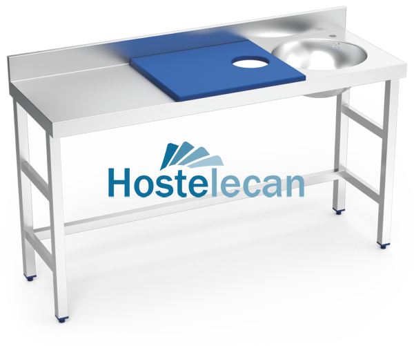 Mesa preparación y lavado fb azul cubeta dcha. 1500x500x850 mm.