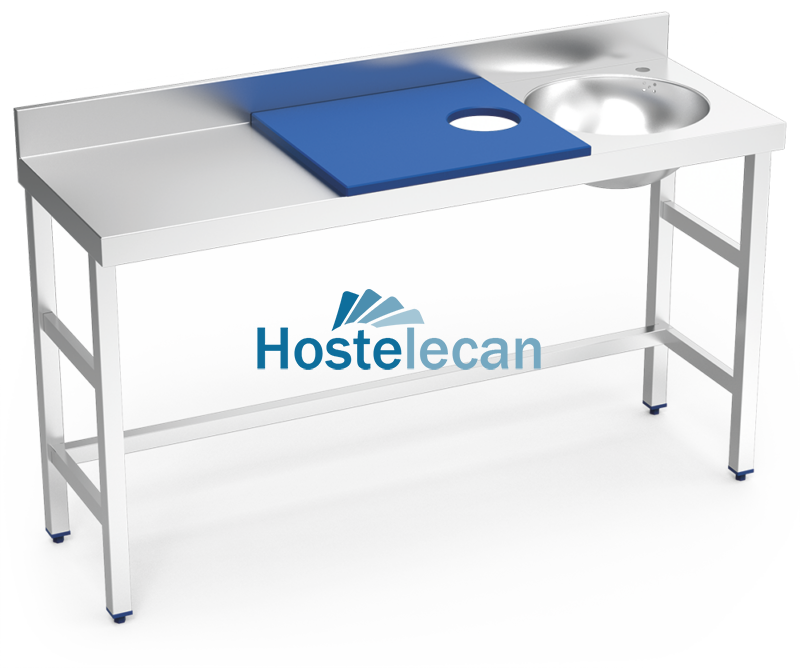 Mesa preparación y lavado fb azul cubeta dcha. 1500x500x850 mm.