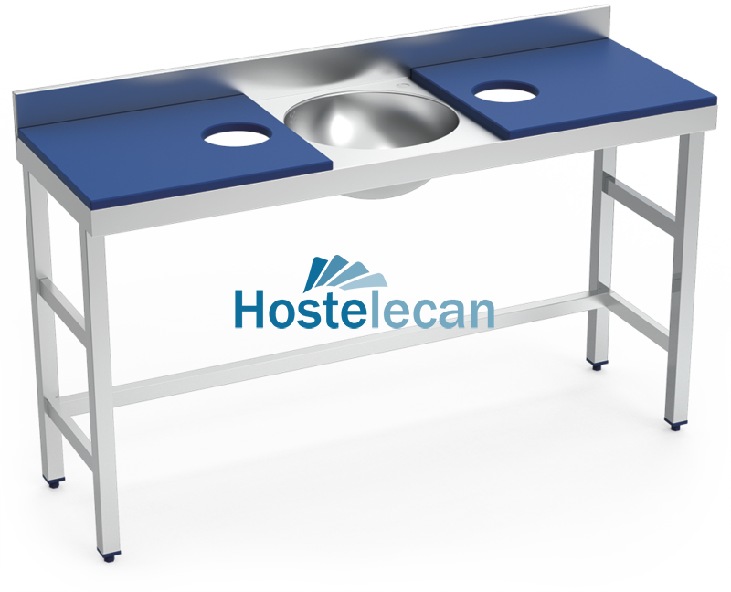 Mesa preparación y lavado doble fb azul 1500x500x850 mm.