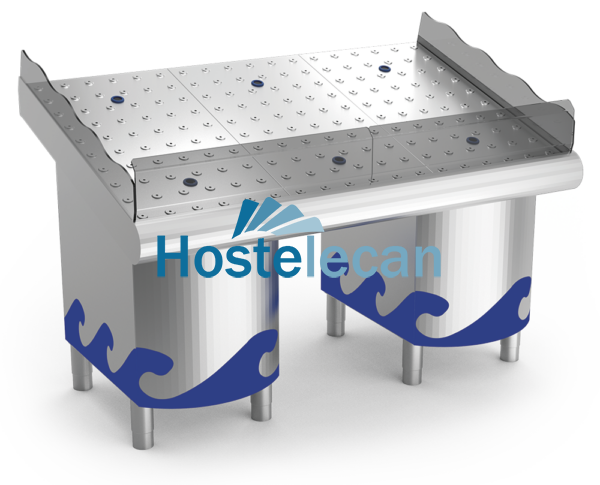 Mostrador de pescadería de 1465x950x730/1045 mm.