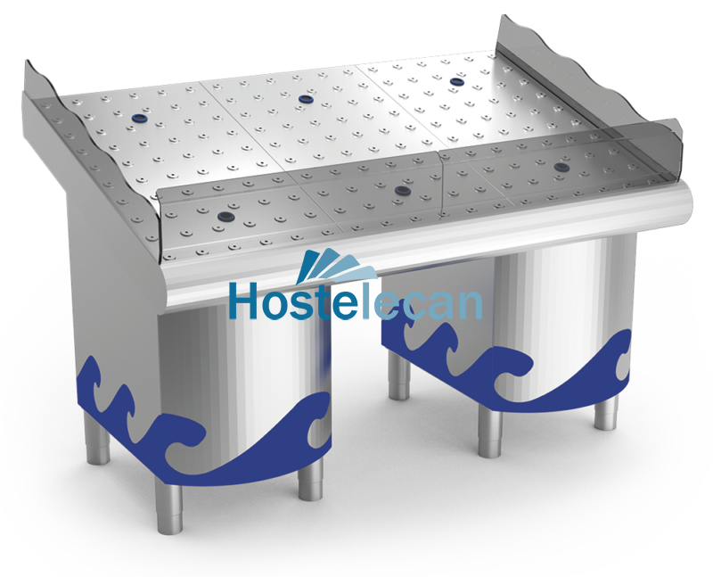 Mostrador de pescadería de 1465x950x730/1045 mm.