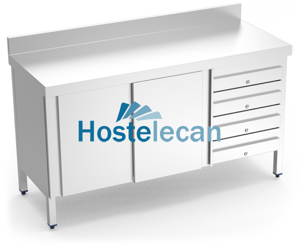 Mesa mural c/ptas. corred. y 4 cajones 2000x600x850 mm.