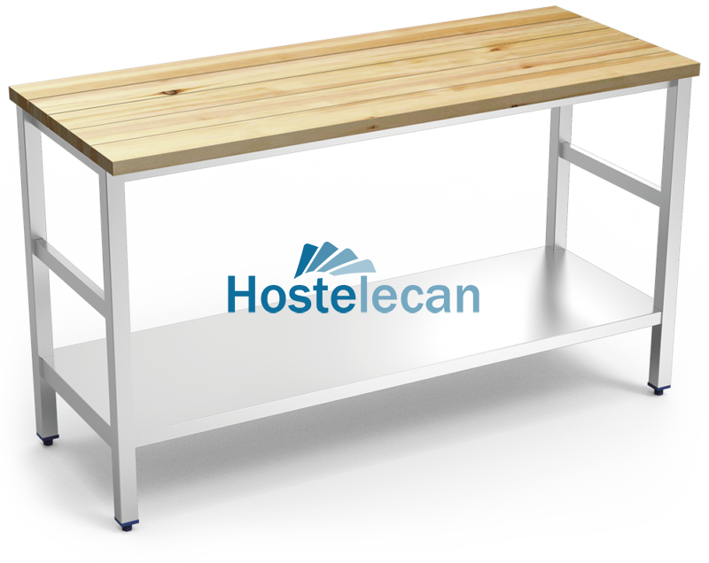 Isla de cocina inox con encimera de madera 1000x600x880 mm