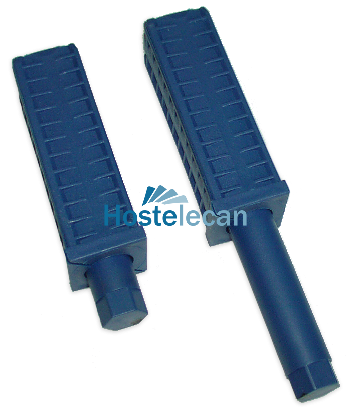 Taco de plástico azul c/regulador altura especial 40x40 mm.