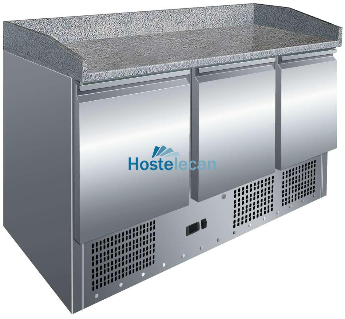 Mesa GN1/1 3 Puertas Preparación Pizzas con Encimera de Granito de 1365 x700 x1050h mm PEKIN S903PZ