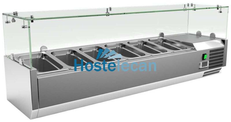 Vitrina 6 cubetas GN1/4 con Cúpula de Vídrio de 1400 x335 x440h mm PEKIN VRX1400330FG