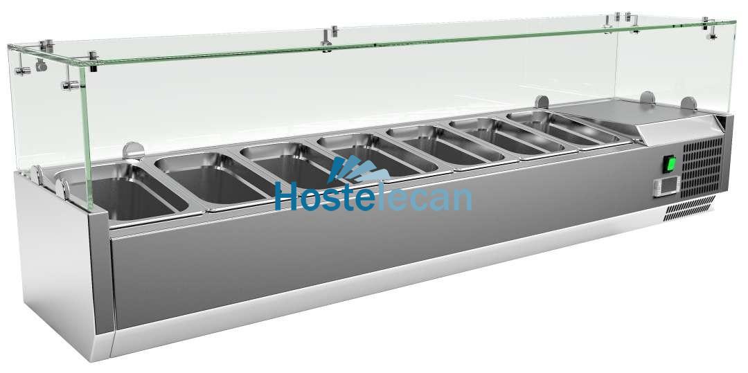 Vitrina 7 cubetas GN1/4 con Cúpula de Vídrio de 1500 x335 x440h mm PEKIN VRX1500330FG