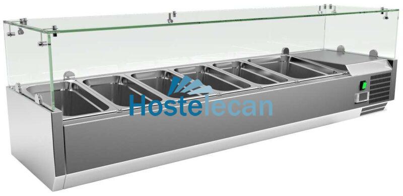 Vitrina 5 cubetas GN1/3 + 1 cubeta GN1/2 con Cúpula de Vídrio de 1500 x395 x440h mm PEKIN VRX1500380FG