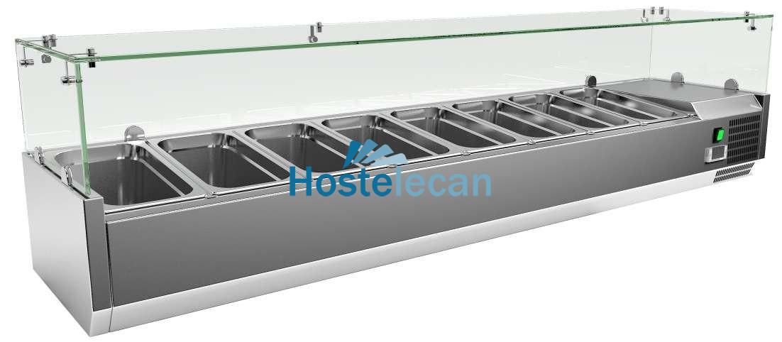 Vitrina 9 cubetas GN1/3 con Cúpula de Vídrio de 2000 x395 x440h mm PEKIN VRX2000380FG