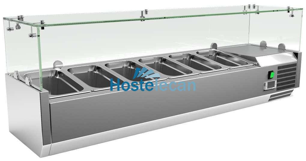 Vitrina 6 cubetas GN1/4 con Cúpula de Vídrio de 1400 x335 x440h mm PEKIN VRX1400330FG