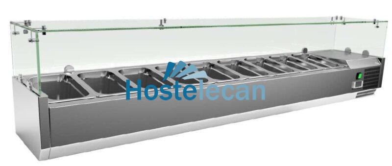 Vitrina 8 cubetas GN1/4 con Cúpula de Vídrio de 1800 x335 x440h mm PEKIN VRX1800330FG