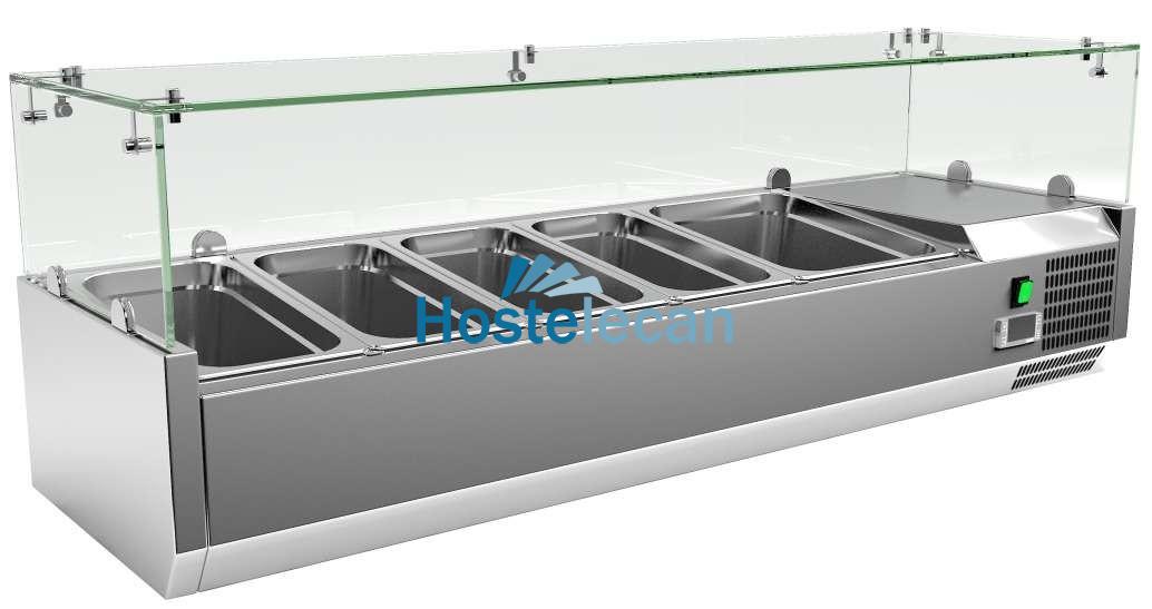 Vitrina 4 cubetas GN1/3 + 1 cubeta GN1/2 con Cúpula de Vídrio de 1400 x395 x440h mm PEKIN VRX1400380FG